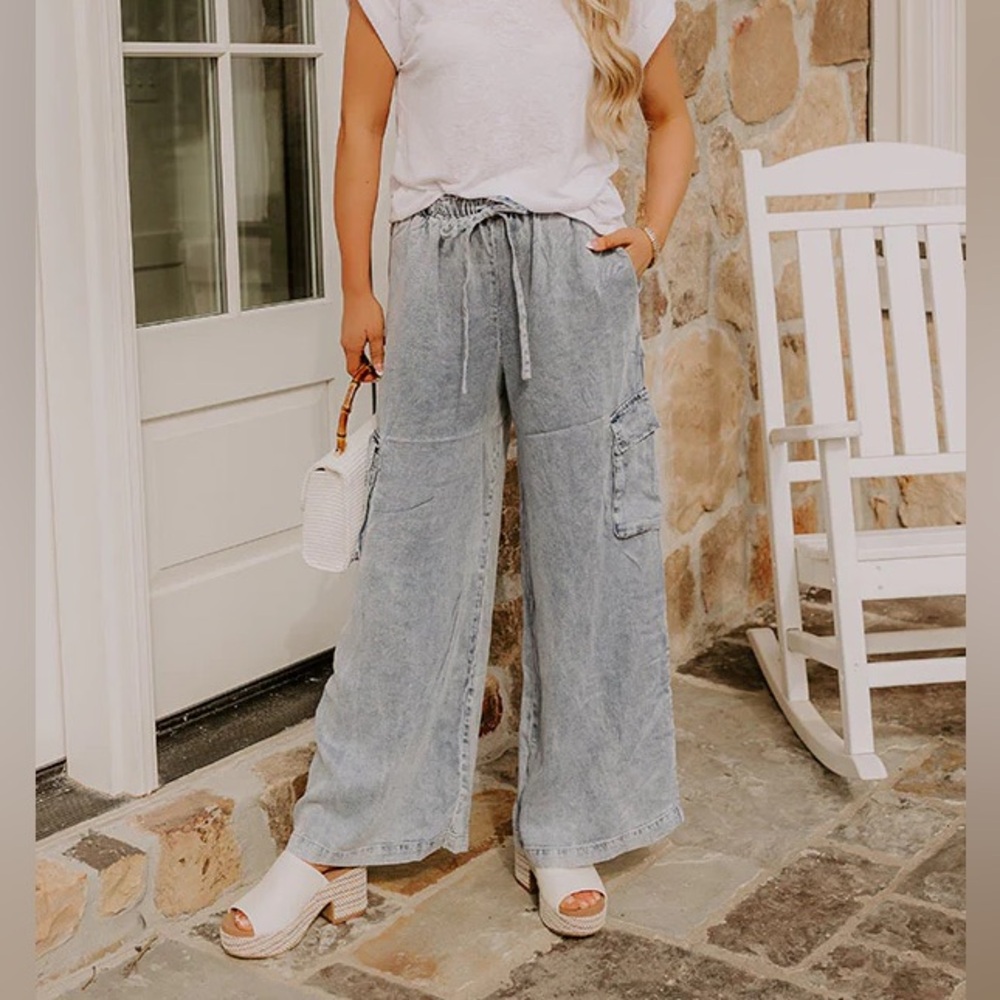Mystree Boutique 🆕 SOFT Tencel Wide-Leg Chambray Pants